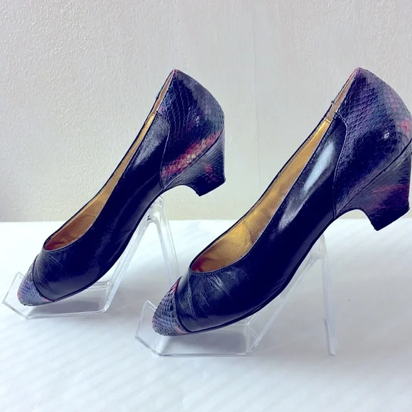 A J Valenci Pumps Leather & Snakeskin 7W - Picture 3 of 8